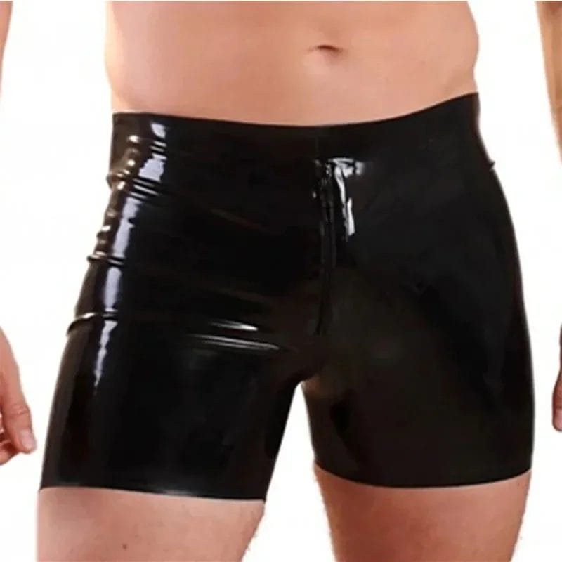 Black Latex Men Panties Sexy Rubber Shorts Boxer with Front Zip Handmade (no Back Zip) 1